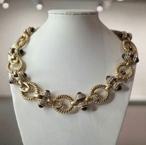 Luxury Twisted Rope Cable Onyx Glass Cabochon Zircon Crystal Choker Necklace